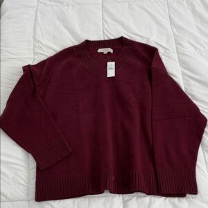 LOFT Deep Red V-Neck Sweater